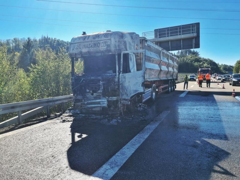 Stockach: Lkw-Kabine brennt auf A98, Feuer-Drama