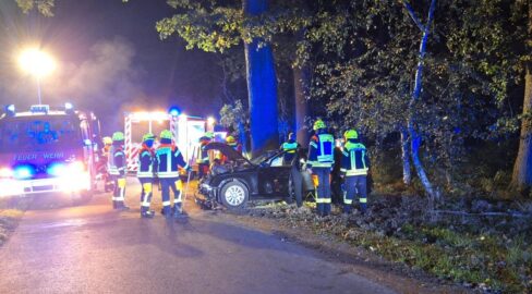 Ahausen: Wagen prallt gegen Baum, 3 Schwerverletzte bei Unfall