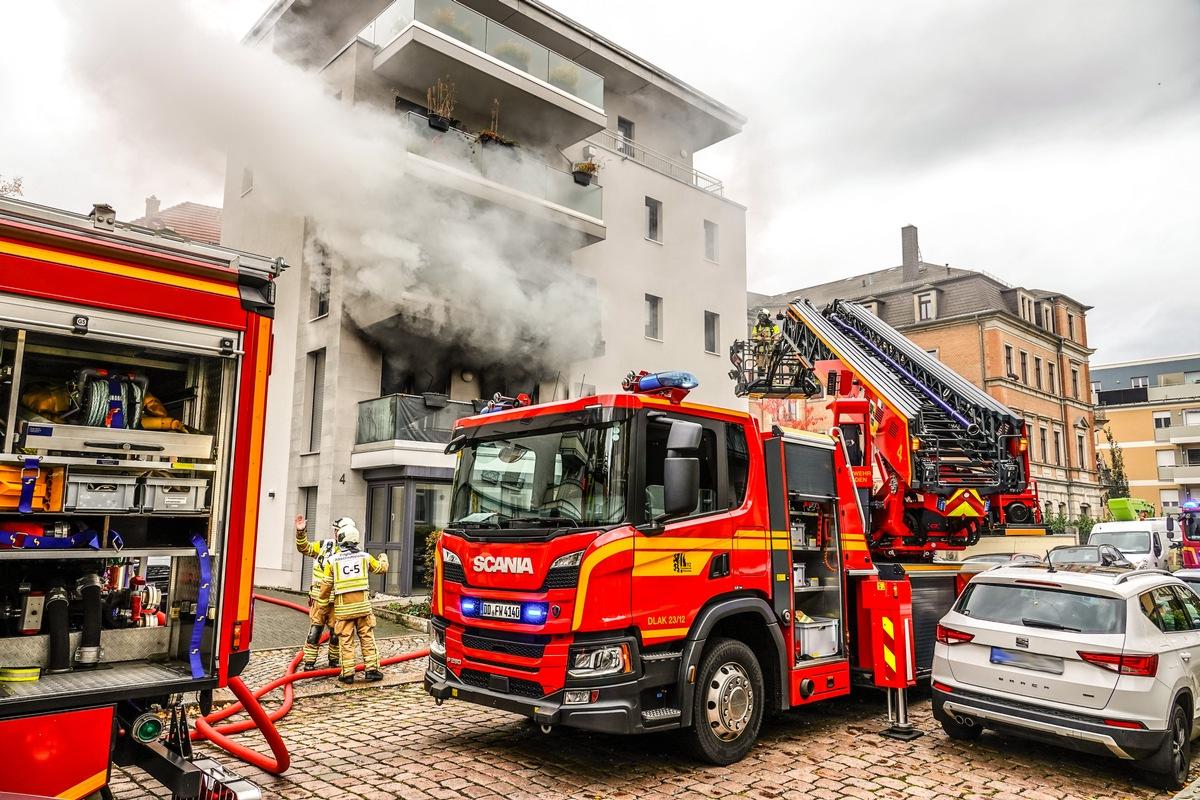 Dresden: Brand in Löbtau, Kind (6) schwer verletzt: Hubschrauber